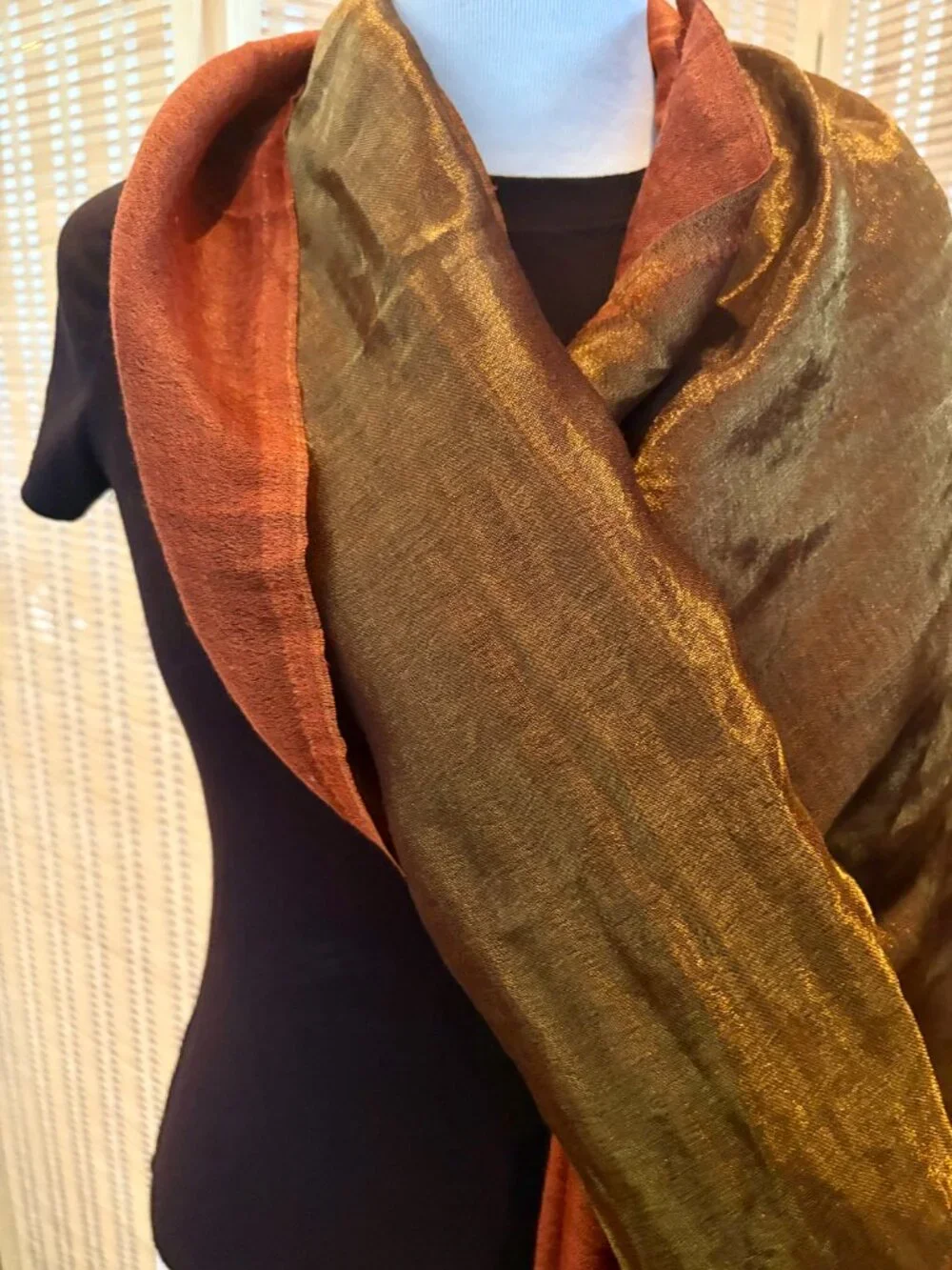 Gold and Rust Silk Scarf - Never Worn